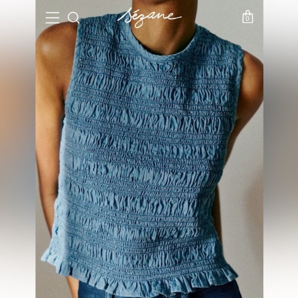 XS Denim Sezane Rhys Ruched Cropped Top